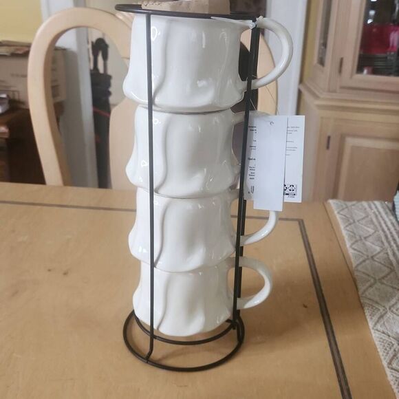 Halloween white ghosts stackable mugs Set of 4 with rack - Picture 5 of 5